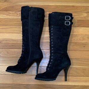 UK Style by French Connection Gretchen Faux Suede Knee-High Zip/Lace-Up Boots